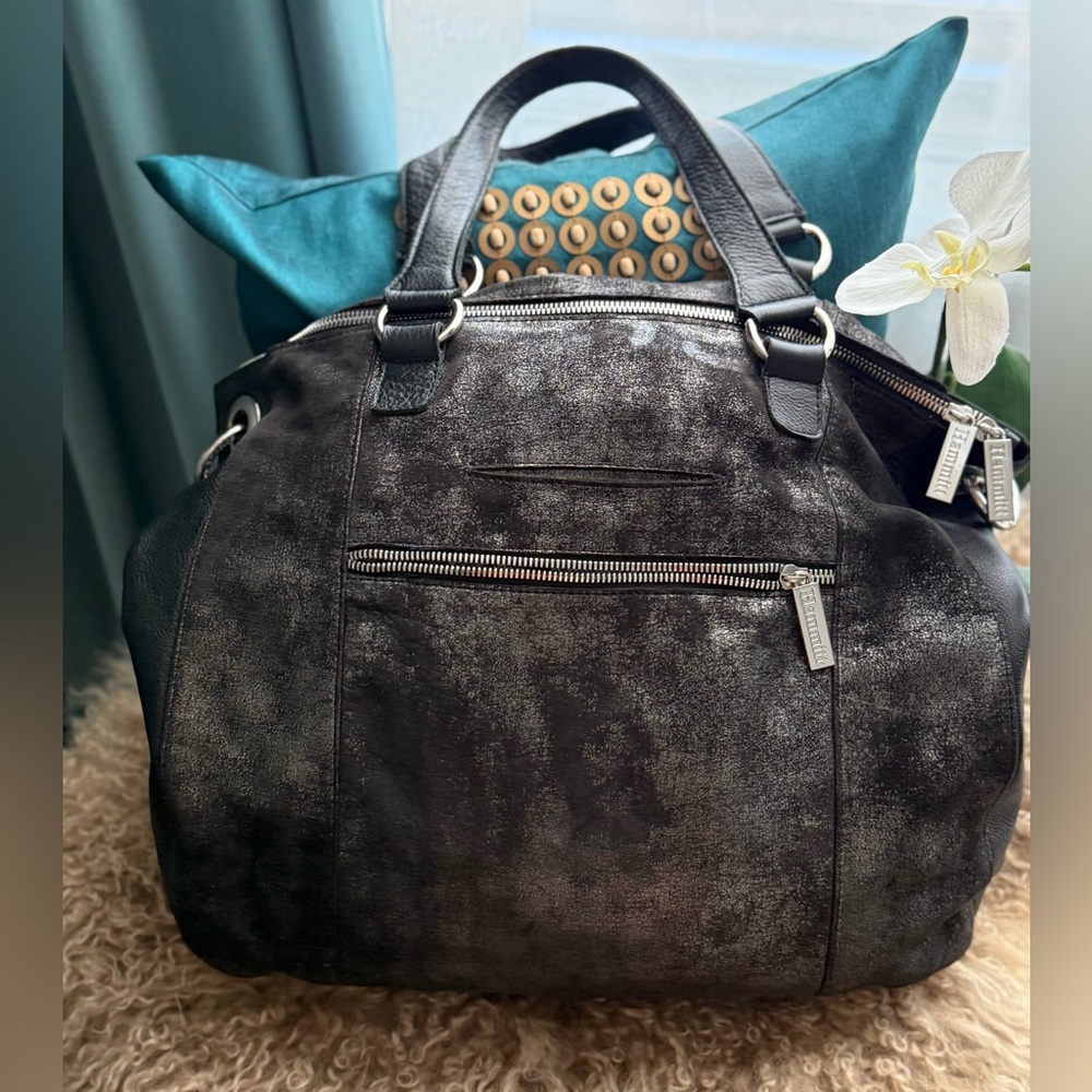 Hammit Gunmetal Black Metallic Handbag